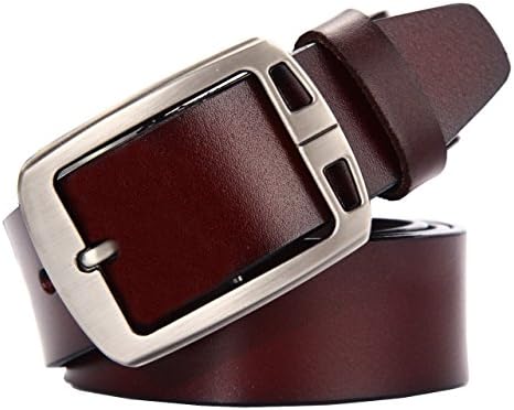 ATUSIDUN Leather Belt Adjustable Holes Matt Alloy Metal Buckle 110CM For Men Boy Unisex With Gift Case Brown