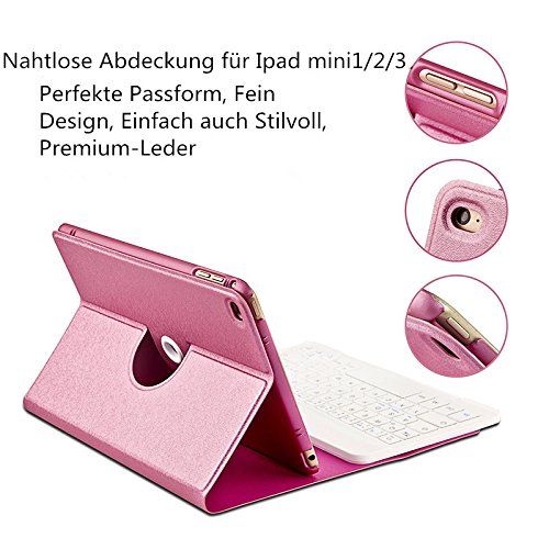 iPad mini Deutsche Bluetooth Tastatur, COO Schutzhülle-Tastatur für Apple iPad mini 123, 3in1 Tastatur gilt für IOS, Android, windows System, auch Smart cover mit automatischer Wake/sleep Funktion und Multi-Angle Ständer. - 3