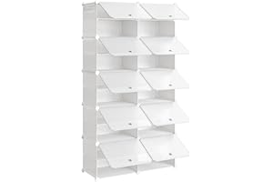 HOOBRO Schuhregal mit 10 Fächern, Schuhschrank, für 40 Paar Schuhe, 40 x 30 x 30 cm pro Fach, schmal, mit Türen, Kunststoff, für Wohnzimmer, Schlafzimmer, Flur, Eingang, Weiß EWT210SC01