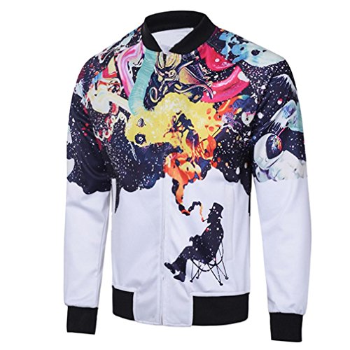 Preisvergleich Produktbild Elecenty Herren Übergangsjacke Jacke Strickjacken Aufdruck Rundkragen Outdoorjacke Winterjacke Warm Mantel Männer Oberbekleidung Reißverschluss Pullover Sweatshirts Streetwear (M, Weiß)