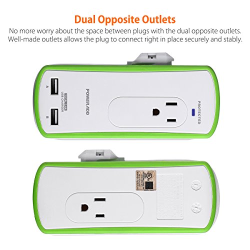[UL Listed] Poweradd 2-Outlet Mini Portable Travel Surge Protector with Dual 3.4A Smart USB Ports, Wrapped Cord Design