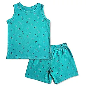 TuddyBuddy Sleeveless T-Shirt & Lounge Shorts Set for Boys - 100% Cotton (Green Sleeveless T-Shirt & Shorts Set, 2-3 Years)