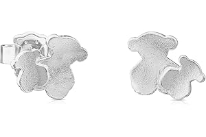 TOUS Pendientes de Plata de Primera Ley para Mujer con Cierre a Presión, Motivo Osos, Sencillo y Elegante, Colección Hill