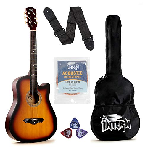 Intern INT-38C Acoustic Guitar Kit, With Bag, Strings, Pick And Strap, Sunburst