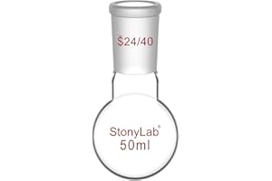 stonylab Matraz Fondo Redondo, Cuello Corto Matraz de Fondo Redondo de Pared Gruesa de Cristal de Borosilicato RBF con Junta Exterior Estándar 24/40, Round Bottom Flask Frascos de Laboratorio - 50ml