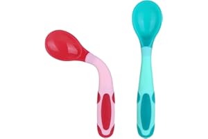 TOMEDEKS Tomdeks 2pcs Ensemble De Cuillères, Cuillère D'entraînement Pour Bébé Pour Enfants, Cuillère D'apprentissage Sensible À La Chaleur Et À Changement De Couleur Douce