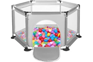 LN COZY CORNER Baby Playpen with Basketball Hoop - Portable Foldable Play Yard with Breathable Mesh, Safety Fence for Toddlers & Infants Indoor Use (Grey)