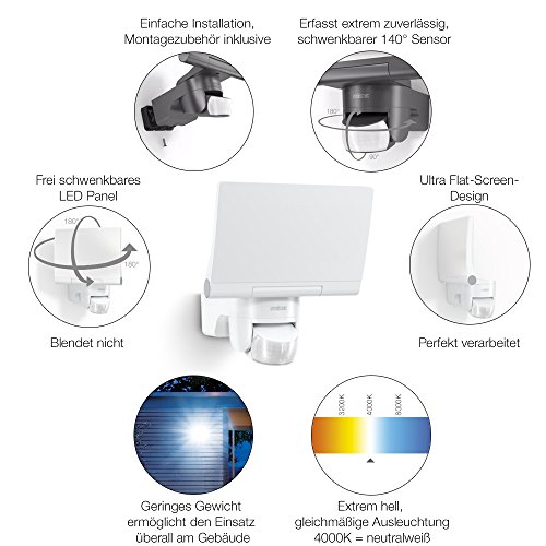 Steinel Sensor LED-Strahler XLED Home 2 weiß – modernes Flutlicht mit voll schwenkbarem LED-Panel, 14.8 W LED Fluter mit 140° Bewegungsmelder und max. 14 m Reichweite, Scheinwerfer mit 1184 lm Helligkeit und einer Lichtfarbe von 4000 K (neutral-weiß), edle Opal-Optik, 033088 [Energieklasse A++ to A] - 5