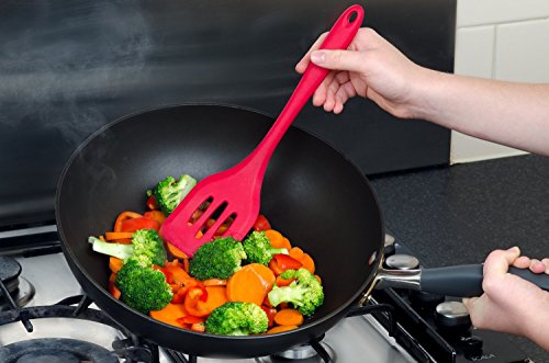 Pure Vie(TM) Küchen Schlitzwender Pfannenwender aus Silikon – 33cm lang – Rot - 2