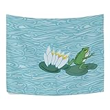 Diseño de rana, color verde y blanco flor de loto poliéster decoración del hogar tapices...