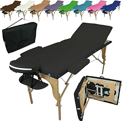 Vivezen Linxor France ® Table de massage pliante 3 zones en bois avec panneau Reiki + accessoires et housse de transport, Noir