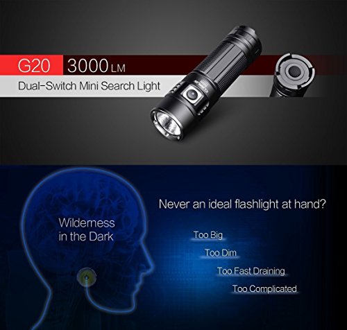 Klarus G20 CREE N4 Next Gen XHP70 LED 3000 lúmenes batería Linterna dual-switch Mini búsqueda luz con batería 5000 mAh 26650 Li-ion recargable + Thenines USB luz