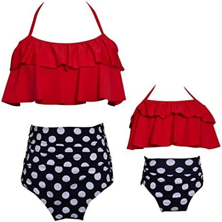 Harri Baby Girls Bikini Swimsuit Set Family Matching Mother Girl Swimwear Beachwear (Red-Mum, L)