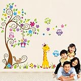 ufengke® Bunte Blume Baum Niedlichen Löwen Hirsche Eulen Wandsticker, Kinderzimmer Babyzimmer Entfernbare Wandtattoos Wandbilder - 2