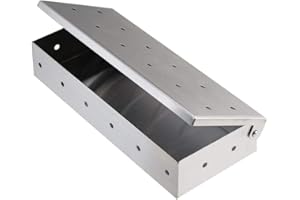 Locisne Caja de ahumador para Parrilla Barbacoa astillas Madera,Caja ahumador Acero Inoxidable,Accesorio para Barbacoa,Parrilla carbón a Gas,Deliciosa Carne a la Parrilla con Sabor a Barbacoa ahumada