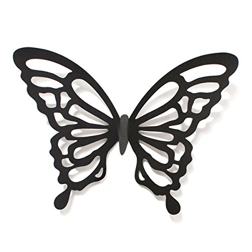 Wandkings 3D Schmetterlinge in SCHWARZ mit Ornamenten / Muster, 12 STÜCK im Set mit Klebepunkten - 3