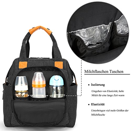 BRINCH Baby Wickeltasche mit wasserdichter Wickelunterlage, Mehrzweck Reise Wickelrucksack Baby Wickelhenkeltasche einschließlich Isolierte Beutel, Baby Windel Tagetasche inklusive Kinderwagenbefestigungen - 4