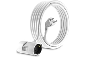 Rallonge câble MutecPower - Prise Schuko avec connecteur à 2 Voies coudée à 90 °- Prise UE - CEE 7/7 à 2 Prises CEE 7 - jusqu'à 250V- 50Hz - 16A – Longueur 7.5m