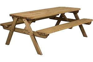 ARBOR GARDEN SOLUTIONS Fortem Rounded - Traditional Pub Style Bench - Commercial Grade Wooden Garden Furniture (6ft, Rustic Brown)