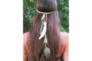 Fashband Indian Feather Headband Boho Hippie Headress Layered Tribal Headpiece Indian Festival Party Hair Accessories for Women and Girls