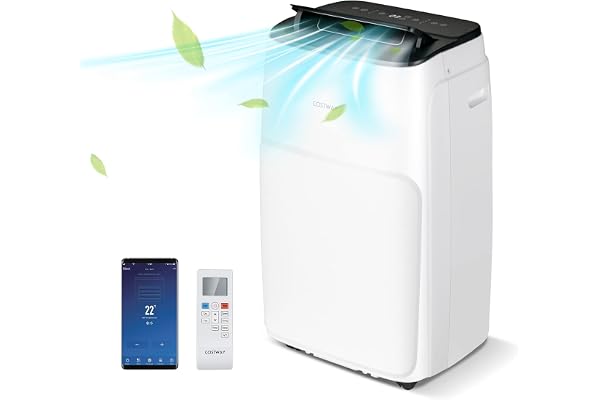 COSTWAY Climatiseur Mobile Silencieux 5 EN 1, Clim 14000BTU Refroidissement Rapide,Chauffage,Ventilateur,Déshumidificateur,Mode Nuit, Climatisation Faible Conso,Wifi