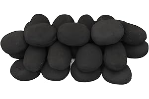 The Stove Wizard 10 Black Gas Fire Pebbles – UK Made Ceramic Pebbles (60mm x 40mm x 35mm) | Replacement Stones for Gas Fires, LPG Fires, Living Flame Fireplaces, Bio Ethanol & Electric Fires