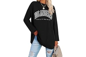 Ebifin Oversize T Shirt Damen Vintage Kurzärmeliges Rundhals Los Angeles Oberteile Tops Casual Lockere Basic Sommer Tee Shirts Bluse.