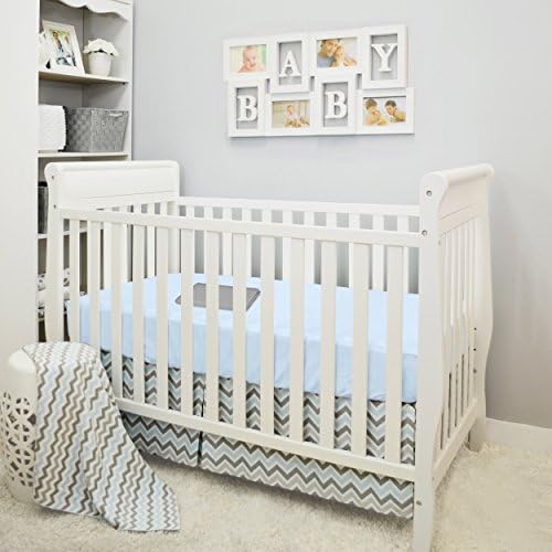 Gray and Blue Chevron Zig Zag 4 Piece Baby Boy Crib Bedding by BabyBebe