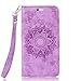 Produktbild Lonchee Huawei Honor 8 Wallet Tasche Brieftasche Schutzhülle ,Mandala Blumenmuster geprägt Muster Design Hochwertige PU Leder Folio Tasche Case Hülle im Bookstyle mit Standfunktion Kredit Kartenfächer (lila)