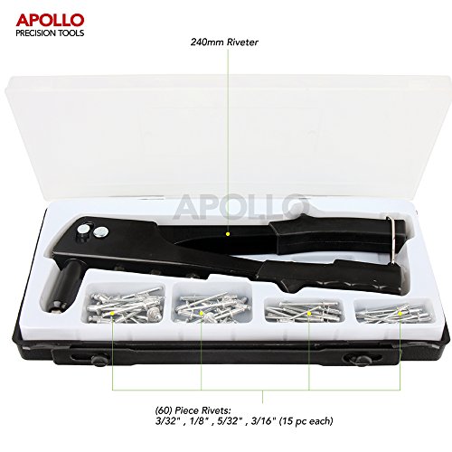 Apollo-Heavy-Duty-61pc-Hand-Riveter-Kit-with-All-Steel-Hand-Rivet-Gun-4-Interchangeable-Nozzles-Rust-Proof-Aluminium-Rivets-for-Auto-Body-Repair-Ductwork-Construction-and-Mechanical-Applications
