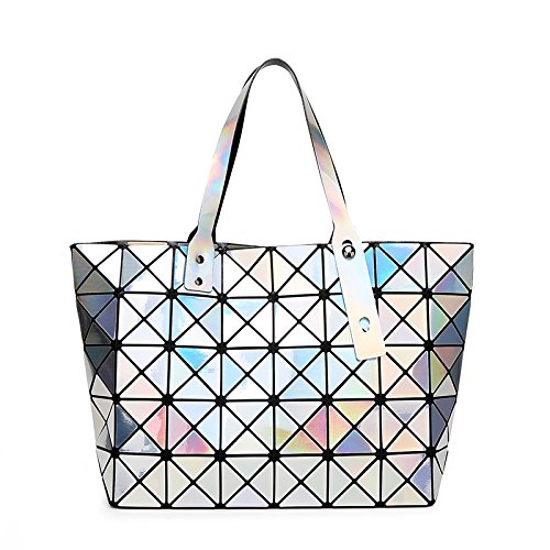 YUEER Lady Sac De Géométrie Sac Pliant Variété Grande Capacité Portable Épaule Mode Personnalité Sac à Main,Silver-Freesize