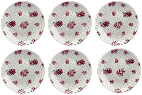 Afternoon Tea Coupe Shape Plate Tableware Party Rose Polka Dots 18cm Pack Of 6