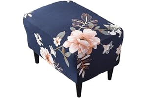 Highdi Funda otomana para taburete, rectangular, elástica, funda otomana, funda protectora lavable (flor perfumada azul)