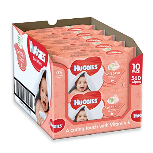 Huggies Soft Skin Baby Wipes, 56 Wipes (Pack of 10, Total 560 Wipes)