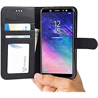 Samsung Galaxy A6 (2018) Brieftasche [Abacus24-7&reg; Bookstyle] Handy-h&uuml;lle/Leder-Tasche mit St&auml;nder F&auml;chern f&uuml;r Karten und Bargeld, Schwartz