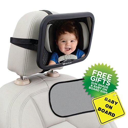 ActiVue Baby Car Mirror | Watch Your Child Safely Whilst Rear Facing | Easy Install Dual Strap Fastening | Fully Adjustable Tilt And Turn With Anti-Judder Mount | Superior Reflection And 100% shatterproof | Premium Quality Safety Product | Includes 2 x Bonus Products - Baby On Board Sign And UV Sun Shade