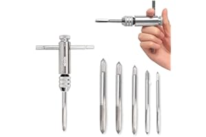 Kulannder T-Handle Ratchet Tap Holder Wrench Adjustable T Type One-Hand Ratchet Wrench Tapping Threading Tool Set with 3mm 4mm 5mm 6mm 8mm M3-M8 Machine Screw Thread HSS Metric Plug Tap