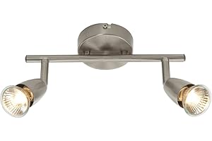 NATIONAL LIGHTING Amalfi 2 Way Adjustable Bar Spotlight Fixture - IP20 Semi Flush Ceiling Light - GU10 LED Compatible Spotlight Lamp - Residential and Commercial Dimmable Light Fitting | Satin Silver Finish