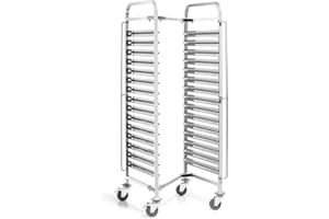 Forgast Carello Portavassoi, Carrello di Servizio Con Ruote in Acciaio Inox, per 15 Vassoi GN 2/1, Dimensioni 59x67x170 cm, Carrello da Cucina, Per Ristorante, Hotel, Scuola