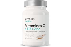 Vitamine C & D3 + Zinc Bisglycinate | Hautement Dosé | Formule Immunité et Vitalité Complète | 2 Mois de Cure par Flacon | Hautement Assimilable et Biodisponible | 60 Comprimés Vegan | Eiyolab