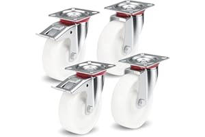 PRIOstahl Transportrollen 4er Set 125mm - 2x Lenkrollen 2x Schwenkrollen weiß PP - Möbelrollen Apparaterollen Schwerlastrollen für Geräte Möbel Werkstatt