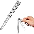 Street27™ Butterfly Knives Trainer with O-Ring Latch for Beginner, Balisong Trainer Multifunctional Tool for Practicing Flipping Tricks, Stainless Steel Pocket Knives Trainer Tool (Silver)