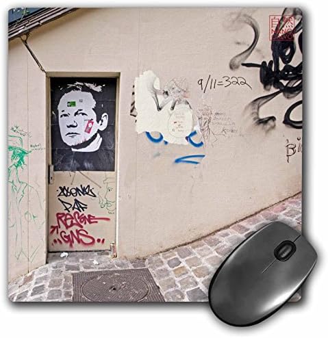 3Drose LLC 8 X 8 X 0.25 Inches Mouse Pad, Wall Graffiti Shows Portrait of Julain Assange, Founder of Wikileaks Montmartre, Paris, France (Mp_107815_1)