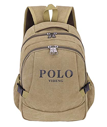POLO videng Lienzo Deportes Mochila Laptop de 15" Bolsa Casual Viajes Bolso Escuela Colegio Mochila (PLBCS-Marrón)