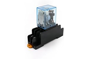 MIGTEC Rele 220V de propósito general DPDT MY2NJ con Base y Conexiones a Tornillo y Carril DIN, Activado a 220V 230V 240V Corriente Alterna. Soporta 5A a 240VAC o 24VDC. Con LED Indicador.