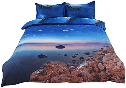 3D Duvet cover sets, MAKAHOME Lightweight Polyester Microfiber bedding Set and pillowcase, 3D print Galaxy Sky Bedding Quilt(Single, 2PCS, Blue)