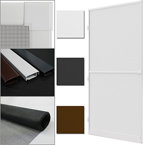 proheim Insektenschutz-Tür Comfort XXL 120 x 240 cm in Weiß Alu-Rahmen + Fliegengitter sind kürzbar Premium Fliegenschutz: Dichtungsbürste Schließmechanismus Mittelsprosse Trittblech