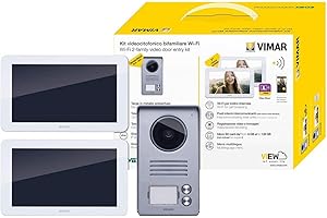 Vimar K40946 Kit Videocitofono Smart Bifamiliare con 2 Monitor Touch Screen Vivavoce, Targa Audiovideo 2 Pulsanti con Cornice Parapioggia, 2 Alimentatori Multispina, Bianco