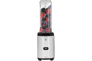 ‎WMF WMF Kult X Mix & Go Mini Smoothie Maker, Standmixer, Blender elektrisch, Shake Mixer 300 Watt Leistung, Tritan-Kunststoff Flasche 600ml, auslaufsicherer Schraubdeckel, rutschfeste Füße, Silber/Schwarz