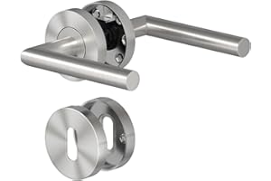 AwmnSrman Maniglie Porte Interne, Maniglia Delle Porta Interna in Acciaio Inox Spazzolato Porte Interne del Camera la Forma di L Maniglia Set Argento Porte Della Sala BB